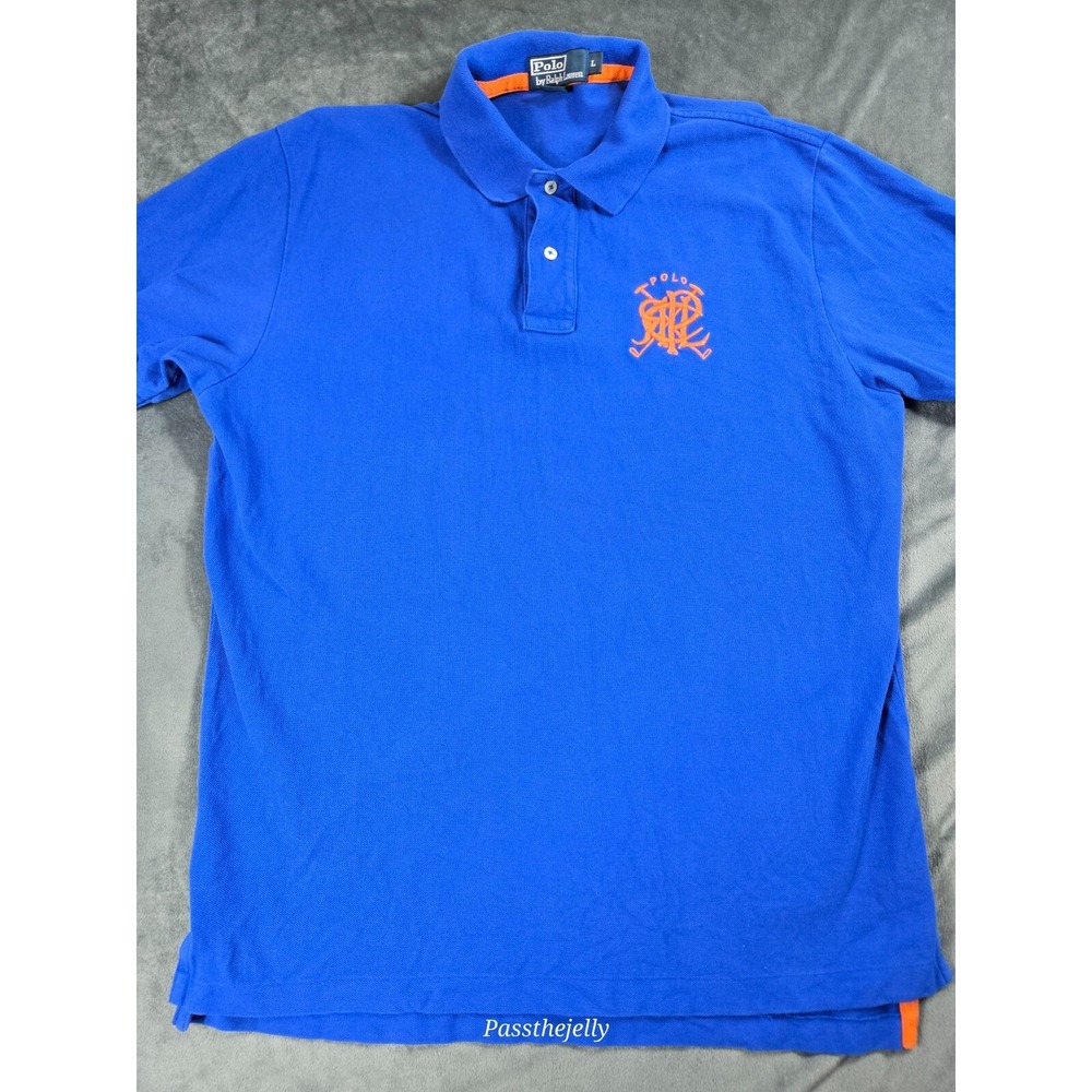 Vtg Polo Ralph Lauren Shirt Mens Large Big Crest‎ Blue Jockey Club Golf Y2K